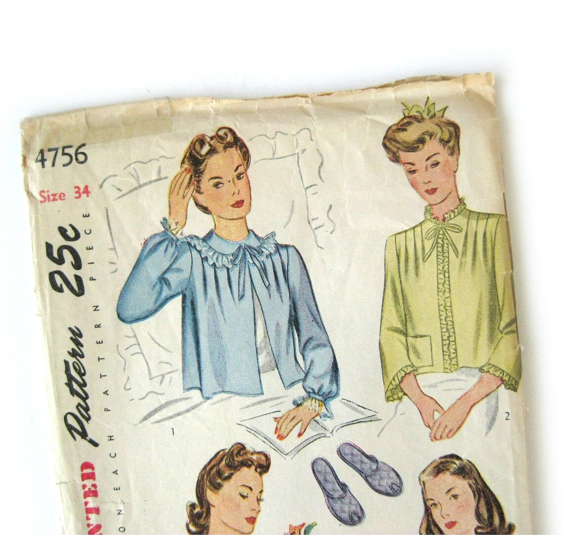 1940s Vintage Sewing Pattern Bed Jacket and Slippers Vintage Etsy
