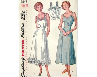 1940s Slip, Petticoat and Camisole Pattern, Simplicity 2643, Vintage Sewing Pattern, Princess Slip, Vintage Lingerie, UNCUT FF / Size 12