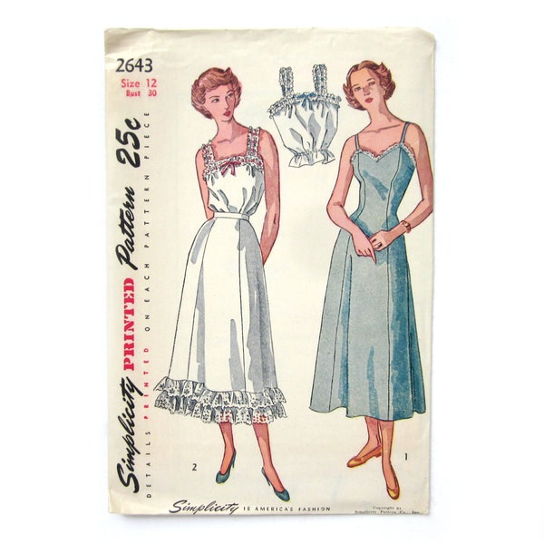 1940s Slip, Petticoat and Camisole Pattern, Simplicity 2643, Vintage Sewing Pattern, Princess Slip, Vintage Lingerie, UNCUT FF / Size 12