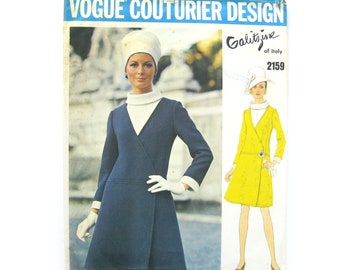 1960s Vintage Vogue Couturier Sewing Pattern, Irene Galitzine of Italy, Mod A-Line Wrap Dress and Blouse, Designer / Size 12  Uncut FF