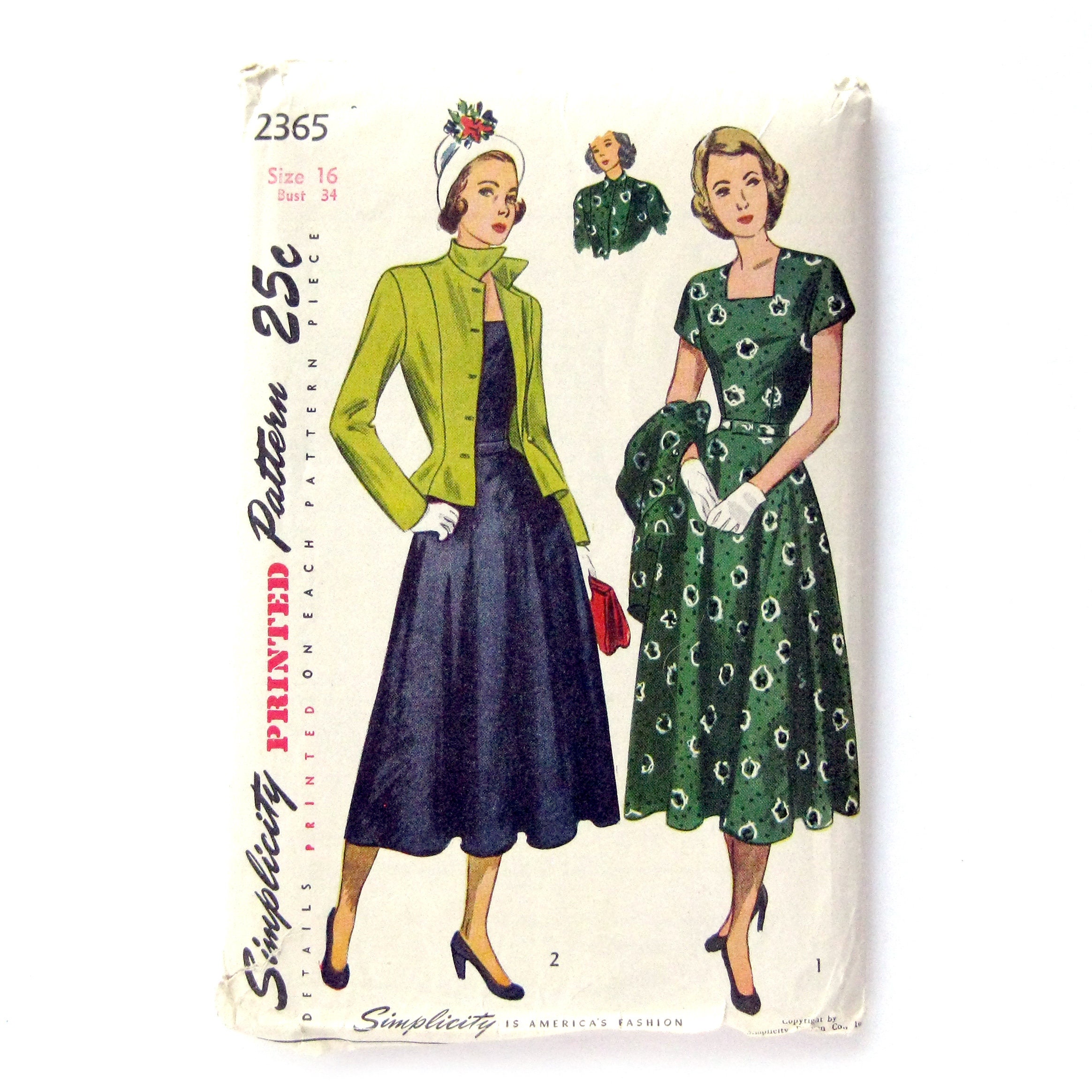 1940s Sewing Pattern Full Kirt Dress With Jacket Vintage Etsy