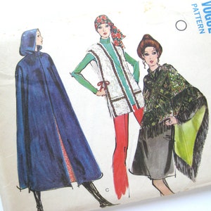 Misses' Hooded Cape, Vest, Shawl Pattern, Vintage Vogue Sewing Pattern, Vogue 7885, Fall Cape, Mod Style, Fringe Shawl, Size Medium image 3
