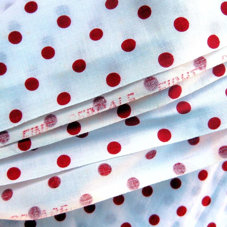 RED and White Polka Dots Fine Vintage Cotton Percale Bright Red Dots on White Sewing Yardage image 3