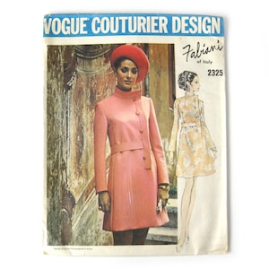 Fabiani of Italy, 1970 Vogue Couturier Design Pattern 2325, A-Line Dress, Designer Coat Dress, Vintage Sewing Pattern / Size 12 UNCUT
