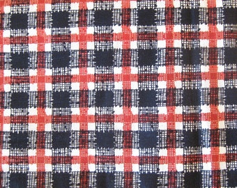 1950s PLAID Fabric, Vintage Cotton Print in Black, Rust and White, Light Weight Cotton Yardage, Fabulous Fifties Style Shirting Weight