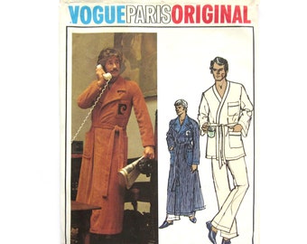 1970s Vogue Paris Original, Men's Pajamas and Wrap Robe, Pierre Cardin Designer, Vogue 2798, Vintage Sewing Pattern / Chest 40