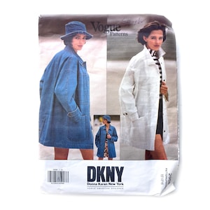 Molde de costura Vogue dos anos 90, jaqueta jeans oversized, molde de designer americano, DKNY Vogue 2958 sem cortes FF