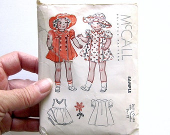 1930s Doll Dress Pattern Vintage McCall Original Dress for 22 Inch Doll with Cloche Hat and Petticoat Dated 1933 NOT a Reproduction