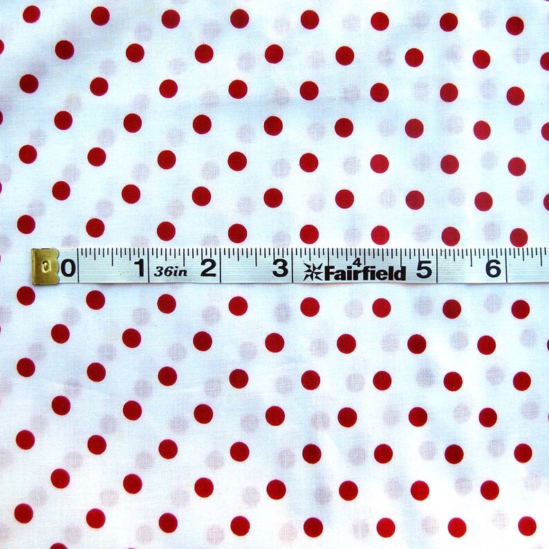 RED and White Polka Dots Fine Vintage Cotton Percale Bright Red Dots on White Sewing Yardage image 4