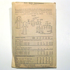 1940s Vintage Dress Pattern Button-Front Dress with Concealed Pockets, War Era Dress, Vintage Sewing, Advance 4072 // Size 14 image 4