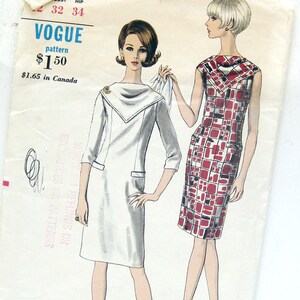 60s MOD Slim Dress Pattern / VOGUE 6693 / Dress with Bias Scarf Yoke Neckline / Vintage Sewing Pattern image 2