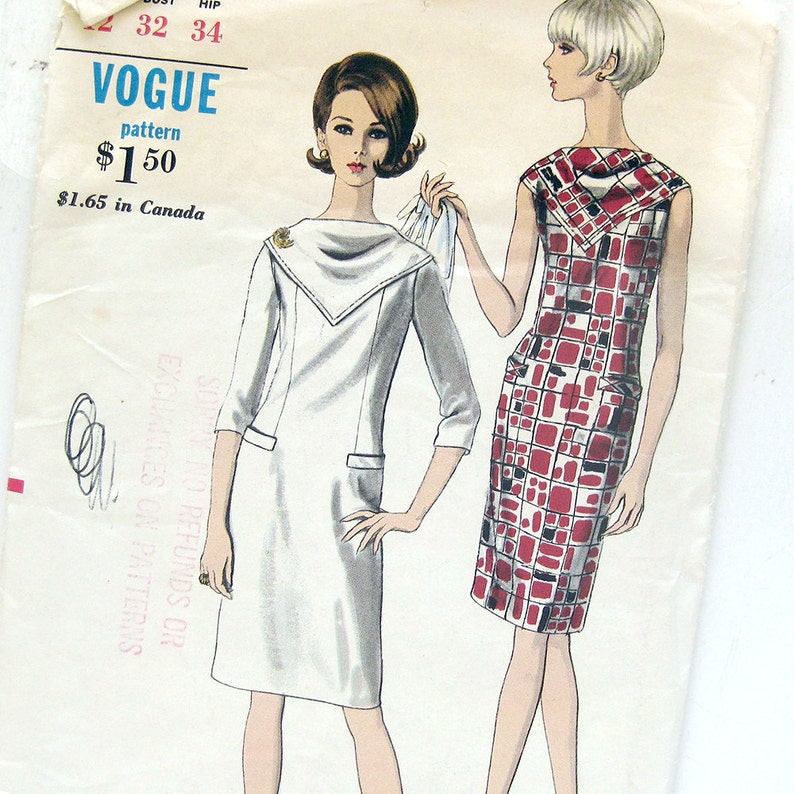 60s MOD Slim Dress Pattern / VOGUE 6693 / Dress with Bias Scarf Yoke Neckline / Vintage Sewing Pattern image 2