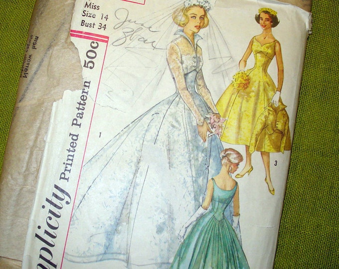 1957 Vintage Sewing Pattern - Simplicity 2066 - Wedding Dress / UNCUT ...