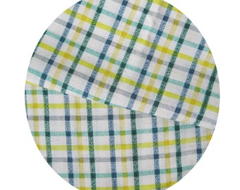 PLAID Vintage Fabric, Cotton Print in Green, Blue, ellow and White, Light Weight Cotton Yardage, Shirting Weight Sewing Fabric
