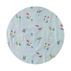 1930s Authentic Vintage Feedsack Print Fabric, Mexico Theme Design with Donkeys, Sombreros and Cactus, Powder Blue Cotton yardage