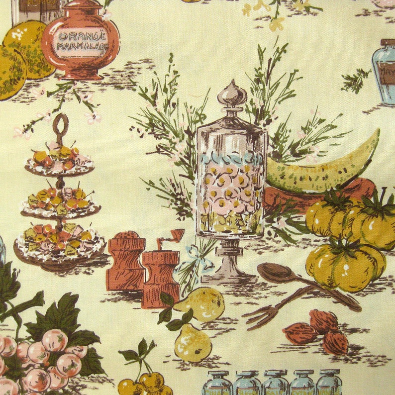 By The Yard Schumacher Fabric Grandma/'s Kitchen F Fruits Vegetables Decanters Marmelade VINTAGE Waverly Upholstery Fabric