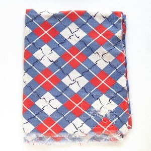 Authentic FULL Vintage Feedsack Print Fabric, Diagonal Plaid Fabric, 1940s 1950s Feed Sack in Red and Blue, Cotton Feed Sack Fabric