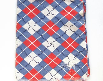 Authentic FULL Vintage Feedsack Print Fabric, Diagonal Plaid Fabric, 1940s 1950s Feed Sack in Red and Blue, Cotton Feed Sack Fabric