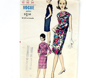 Vintage Vogue Sewing Pattern / Two Piece Dress / Draped Neckline Overblouse / Vogue 6219 / Size 12 / Uncut FF