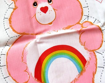 1980s Vintage Fabric Cutout - Care Bears Printed Fabric - Stuffed DOLL - Cheer Bear and Good Luck Bear