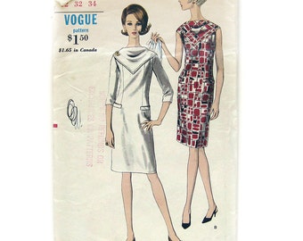 60s MOD Slim Dress Pattern / VOGUE 6693 / Dress with Bias Scarf Yoke Neckline / Vintage Sewing Pattern