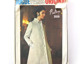 1968 Vintage Vogue Paris Original, Patou Two Piece Dress and Coat, Ankle Length, Maxi Coat, French Designer, Vintage Vogue 2029