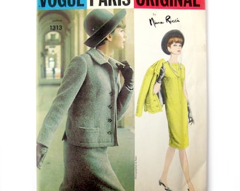 1960s Vogue Paris Original 1313, Nina Ricci Sheath DRESS and JACKET Pattern, Designer Pattern, Vintage Vogue, Uncut Factory Folds with Tag