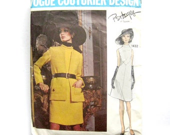 Vintage Pattern Vogue 2432 Couturier Design, Pertegaz of Spain, Mod Dress and Jacket, A-Line Dress with Standing Collar, Sz 12