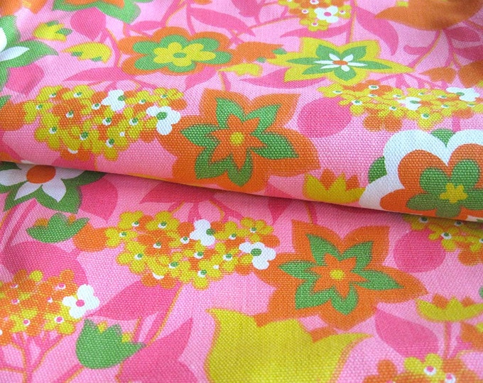 1960s Vintage Cotton Fabric MOD Bright Floral Print Hot Pink Orange ...