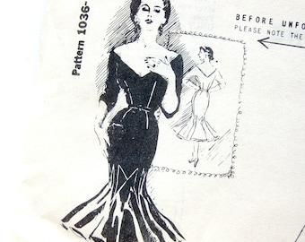 Jo Copeland Party Goer Dress Pattern - Spadea 1036 - Cocktail Dress / Vintage Sewing Pattern / Mermaid Hem Dress / Size 10 Original Folds