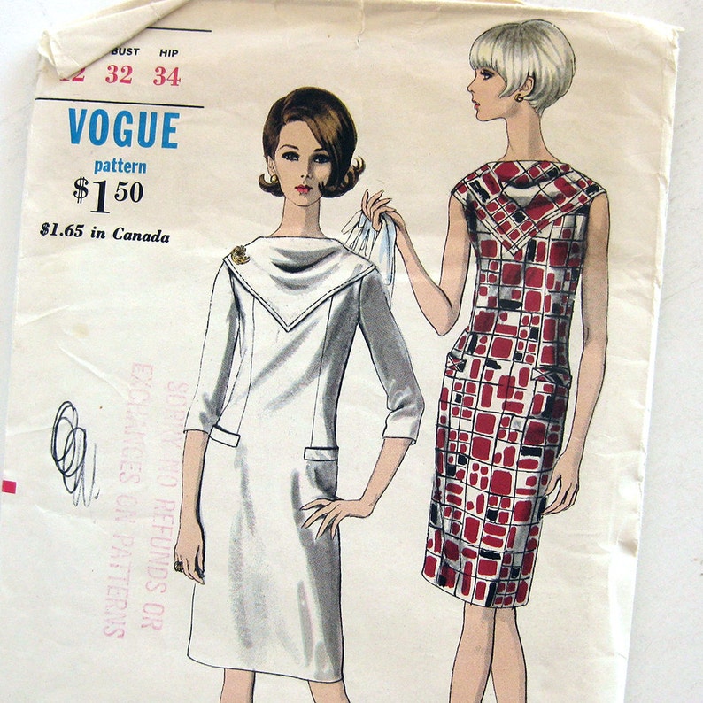 60s MOD Slim Dress Pattern / VOGUE 6693 / Dress with Bias Scarf Yoke Neckline / Vintage Sewing Pattern image 4