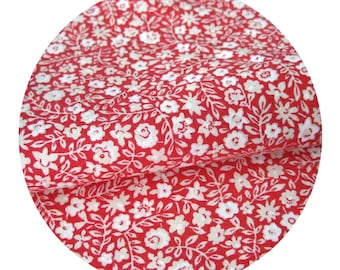 Small Print Floral Fabric in Red and Ivory, Vintage Cotton Fabric, Quilting Fabric, Priary Style Floral, Vintage Yardage by Concord Textiles