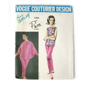 Pucci of Italy, Vogue Couturier Pattern 1394, Pucci Bat Wing Sleeve Jacket, Sleeveless Overblouse, Slim Leg Capri Pants / Size 14 UNCUT FF