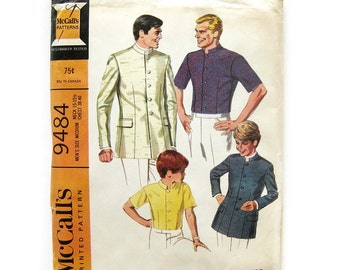 1968 Vintage Sewing Pattern - McCalls 9484 - MOD Nehru Jacket - Mens Medium - UNCUT Factory Folds
