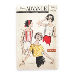Vintage Sewing Pattern, Misses Cropped Tops, Summer Blouses, Advance 9030, 1950s Sewing Pattern, Gidget Style, Size 12 Bust 32 image 1