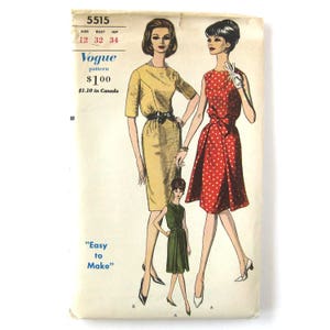 Vintage Vogue Sewing Pattern / Women&#39;s Sheath Dress with Detachable Overskirt / Belted Dress / Vogue 5515 / Simple to Make / Size 14 Bust 34