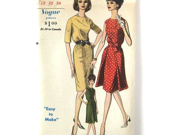 Vintage Vogue Sewing Pattern / Women's Sheath Dress with Detachable Overskirt / Belted Dress / Vogue 5515 / Simple to Make / Size 14 Bust 34