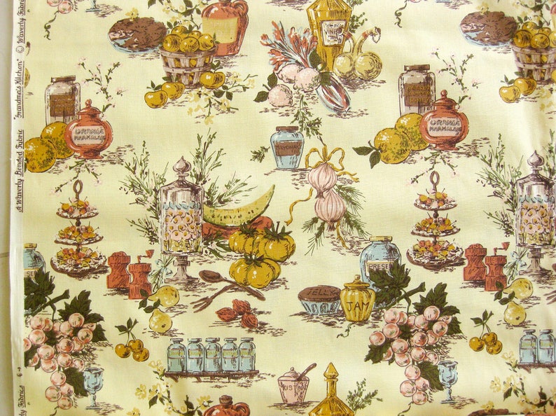 By The Yard Schumacher Fabric Grandma/'s Kitchen F Fruits Vegetables Decanters Marmelade VINTAGE Waverly Upholstery Fabric