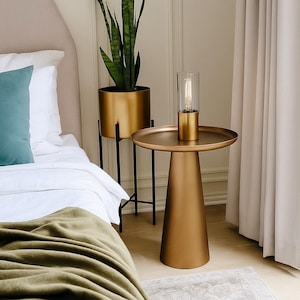 Klara Metal Side Table/Drink Table,Bronze, Round Living Room Metal Side Table
