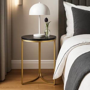 Gabriella Accent Side Table/Round Marble Top End Table,Black, Round Living Room Metal Side Table