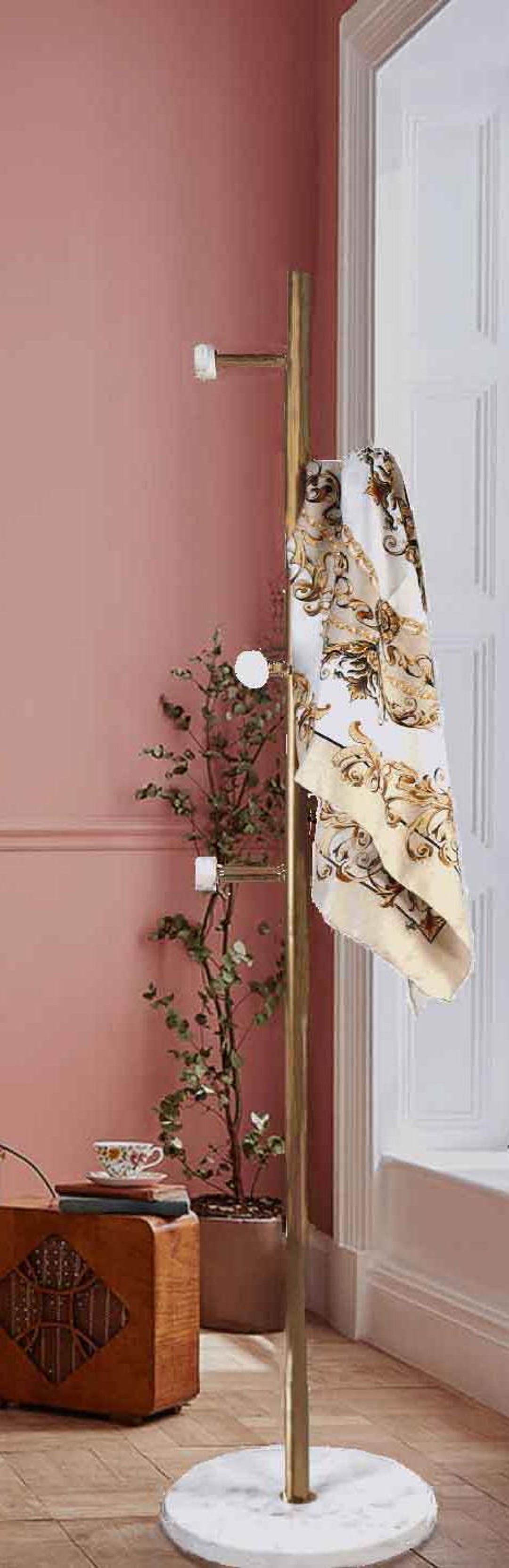 Angelo Entryway Freestanding Coat Stand With Marble Base, Gold/white ...