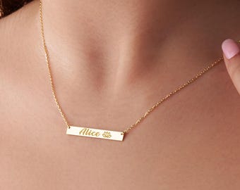 Engraved Bar Necklace: 925 Sterling Silver, Gold, Rose Gold