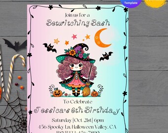 EDITABLE, Halloween Witch Invitation, Witch Party Invitation, Halloween Invitation, Halloween Birthday Costume Party Invite, Kids Party