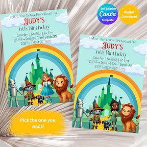 EDITABLE, invitación de cumpleaños del mago de Oz, invitación de cumpleaños inspirada en Dee In Oz, invitación a la fiesta del mago de Oz