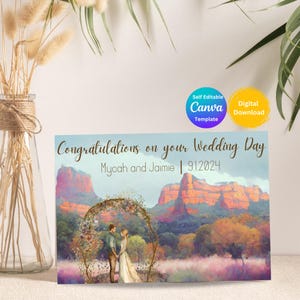 EDITABLE Congratulations on Your Wedding Day, Mr. and Mrs. Wedding Day Card, The Happy Couple, Personalized, Bride and Groom, Sedona Themed