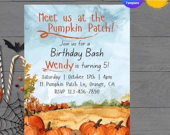 EDITABLE Meet Us At The Pumpkin Patch Invitation, Pumpkin Patch Event, Halloween Birthday Party, Themed Event, Instant Download, Printable