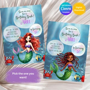 EDITABLE, Little Mermaid Inspired Birthday Invitation, Mermaid Birthday Party, Ariel Birthday Party Invitation Template, Mermaid Princess