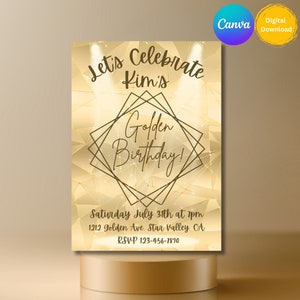 EDITABLE Golden Birthday Invitation, Party Invitation, Birthday Invite, Gold