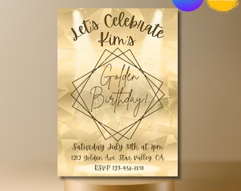EDITABLE Golden Birthday Invitation, Party Invitation, Birthday Invite, Gold