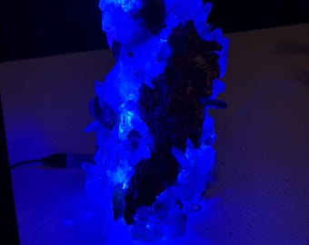 LED Lamp made from genuine driftwood & gemstones/quartz crystals